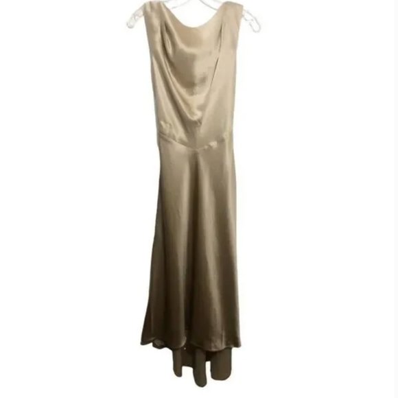 SALONI Silk Jen Dress Sleeveless Midi Length in Gold Crepe Size 4 - Picture 9 of 10